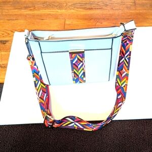 Gray and colorful stripe purse
